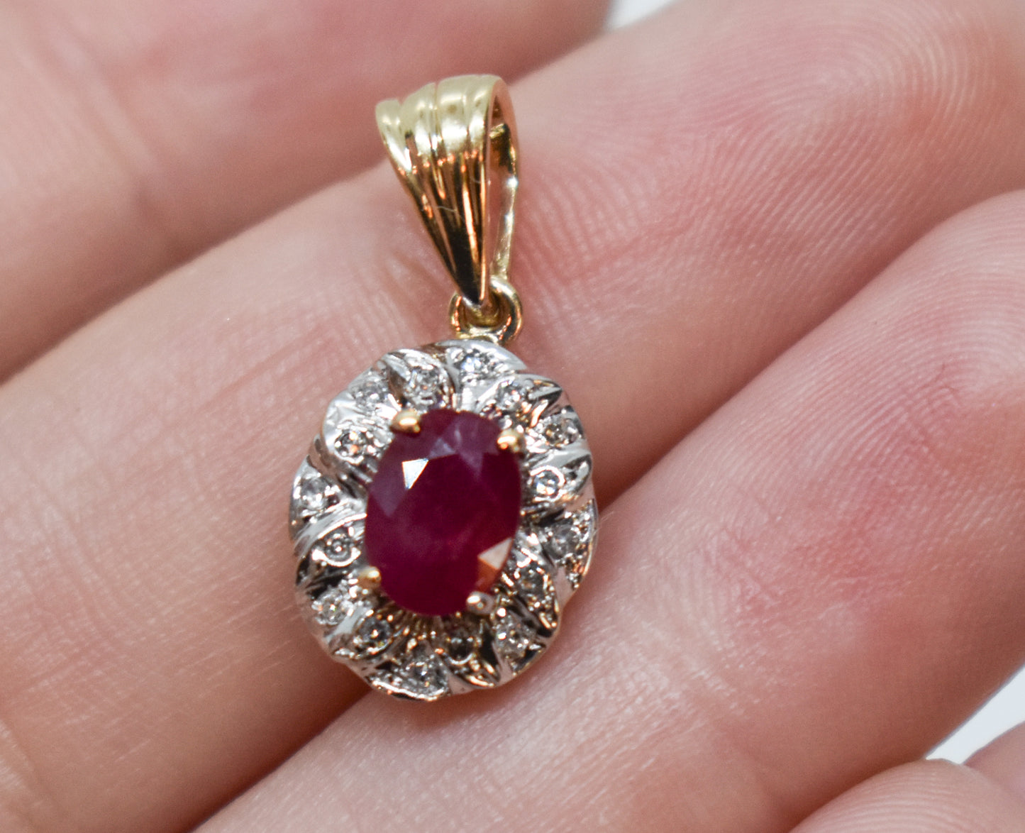 Vintage 14k Yellow Gold Ruby & Diamond Pendant