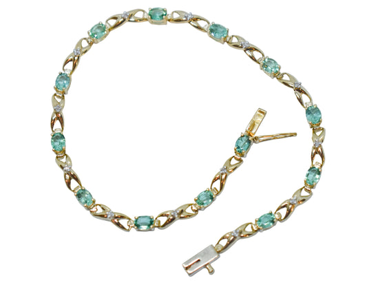 Vintage 14k Yellow Gold Emerald & Diamond Tennis Bracelet 7 1/2"