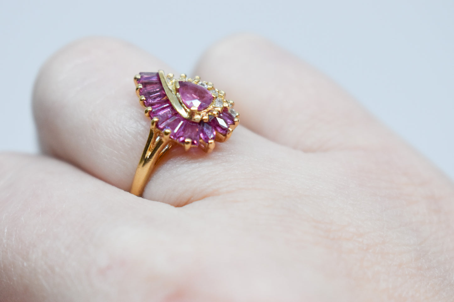 Vintage 14k Yellow Gold Ruby & Diamond Cluster Ring Size 6