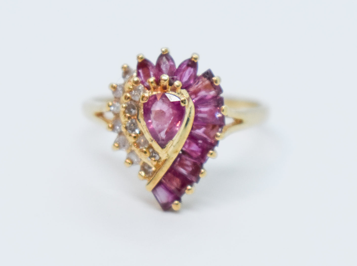 Vintage 14k Yellow Gold Ruby & Diamond Cluster Ring Size 6