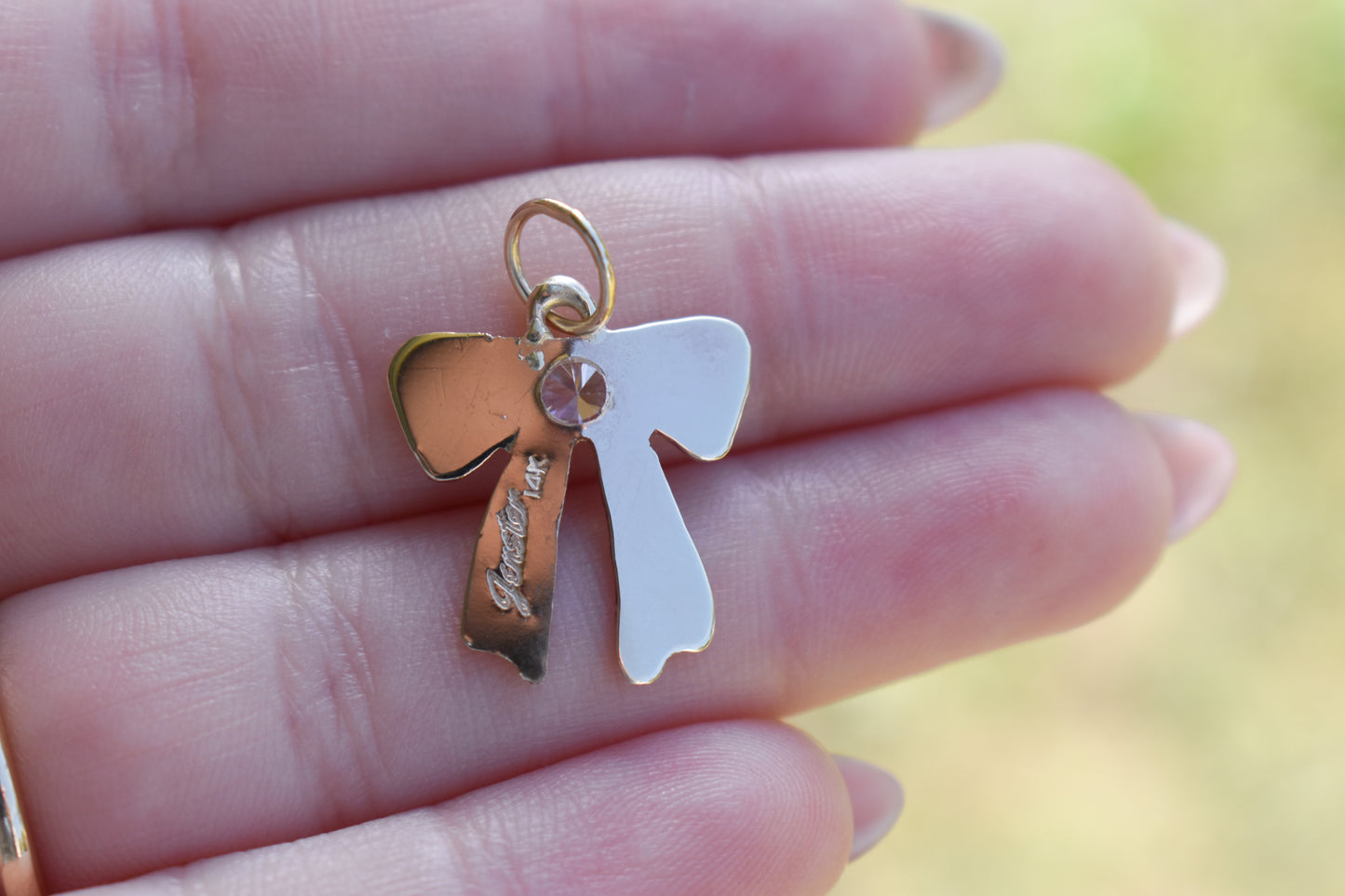 Handmade 14k Yellow Gold Bow Pendant with CZ