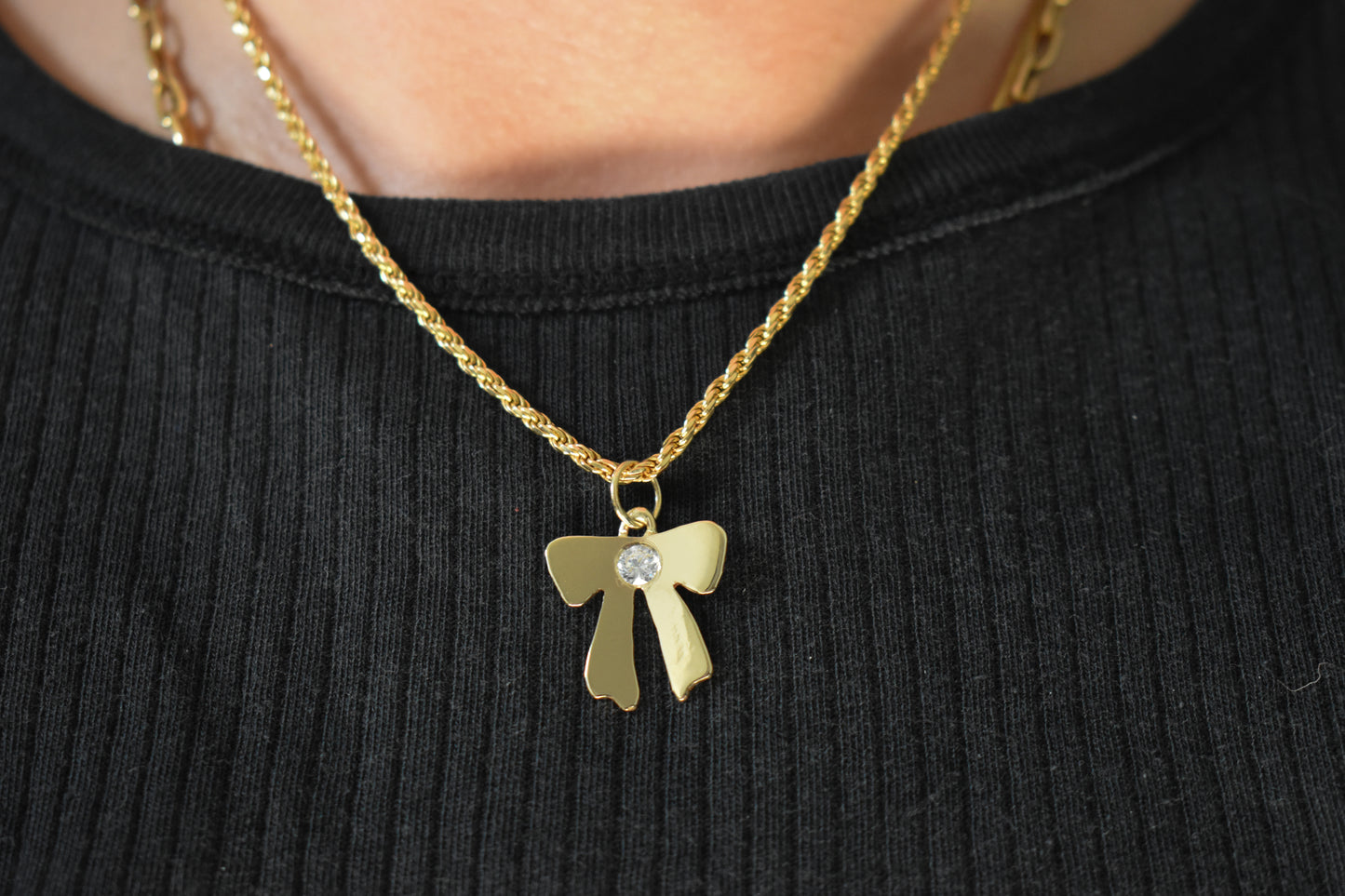 Handmade 14k Yellow Gold Bow Pendant with CZ
