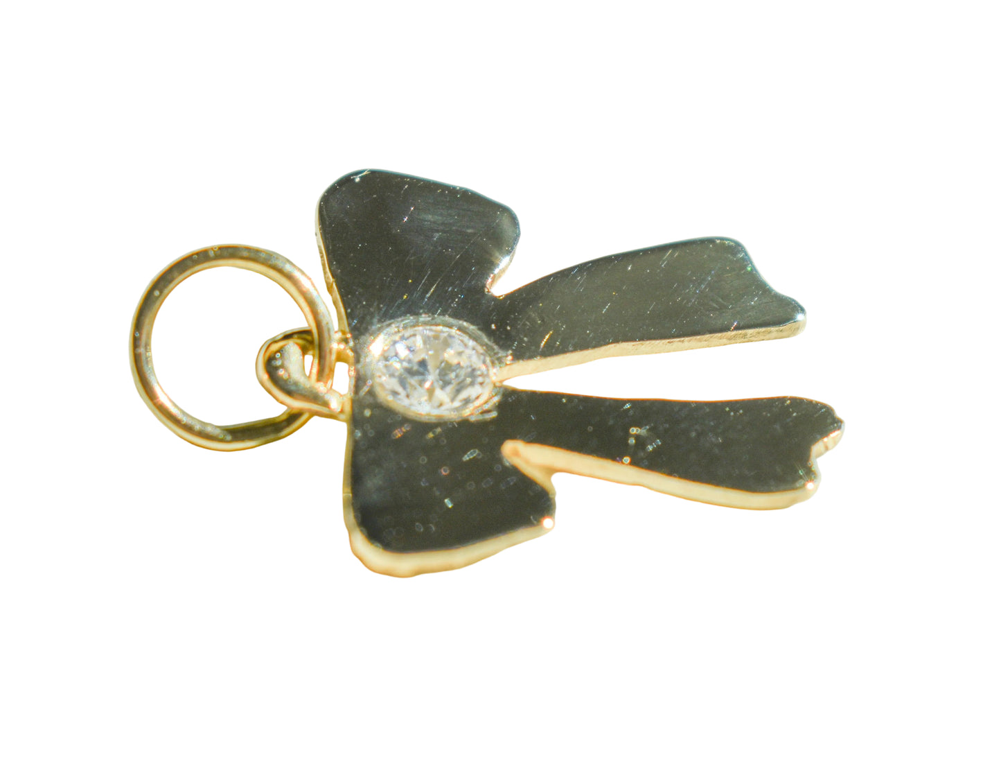 Handmade 14k Yellow Gold Bow Pendant with CZ