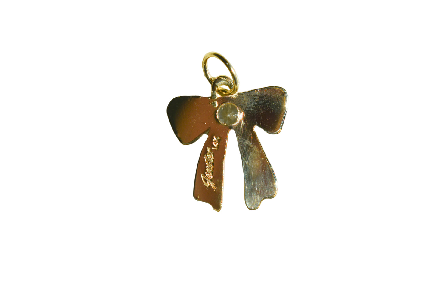 Handmade 14k Yellow Gold Bow Pendant with CZ
