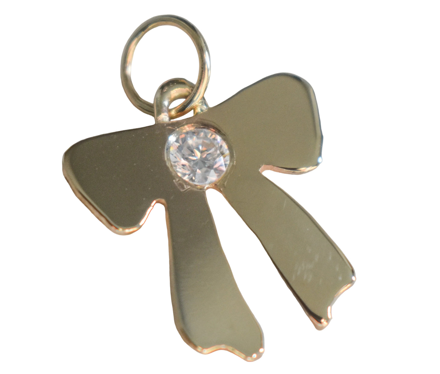 Handmade 14k Yellow Gold Bow Pendant with CZ