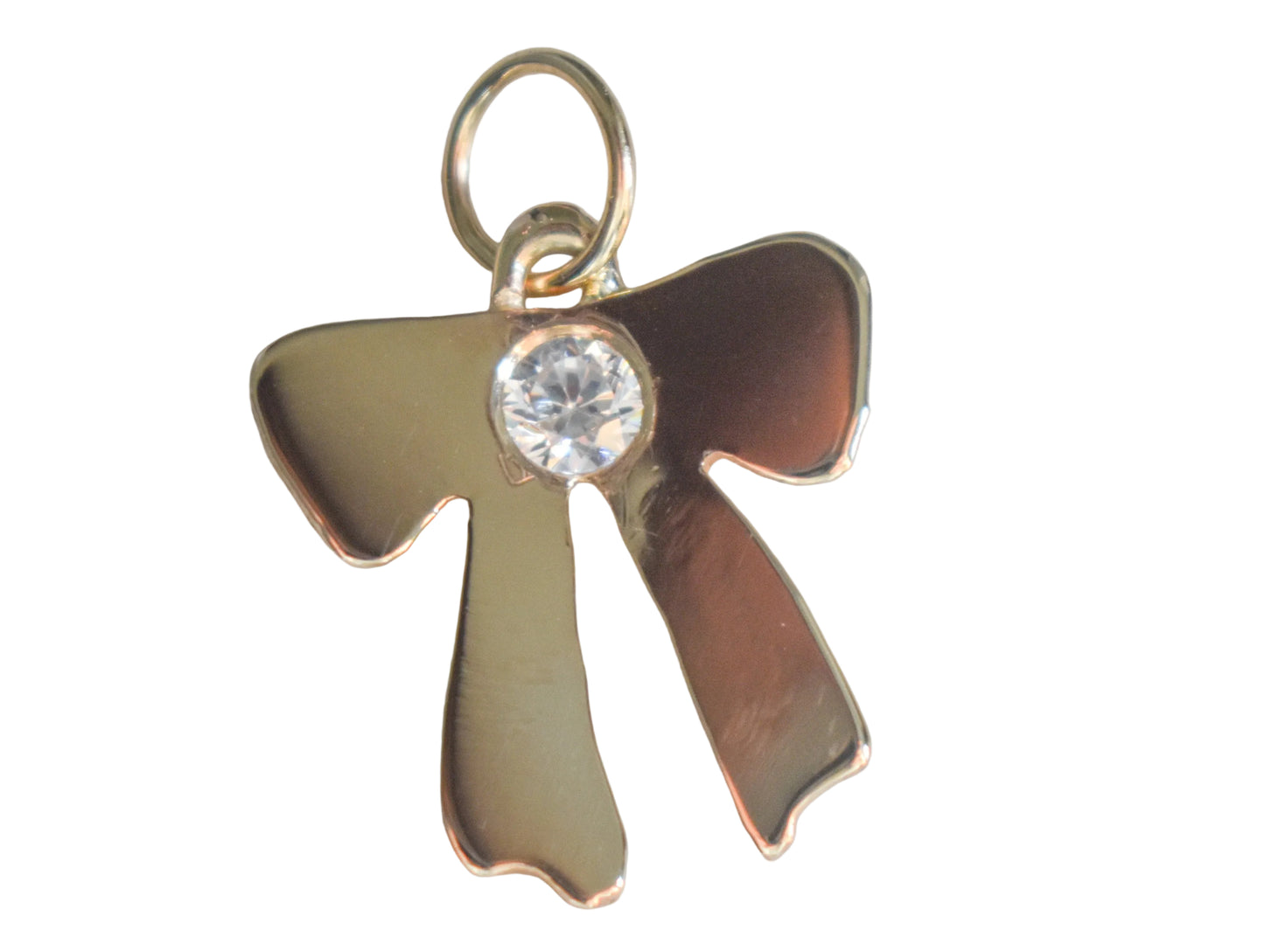 Handmade 14k Yellow Gold Bow Pendant with CZ