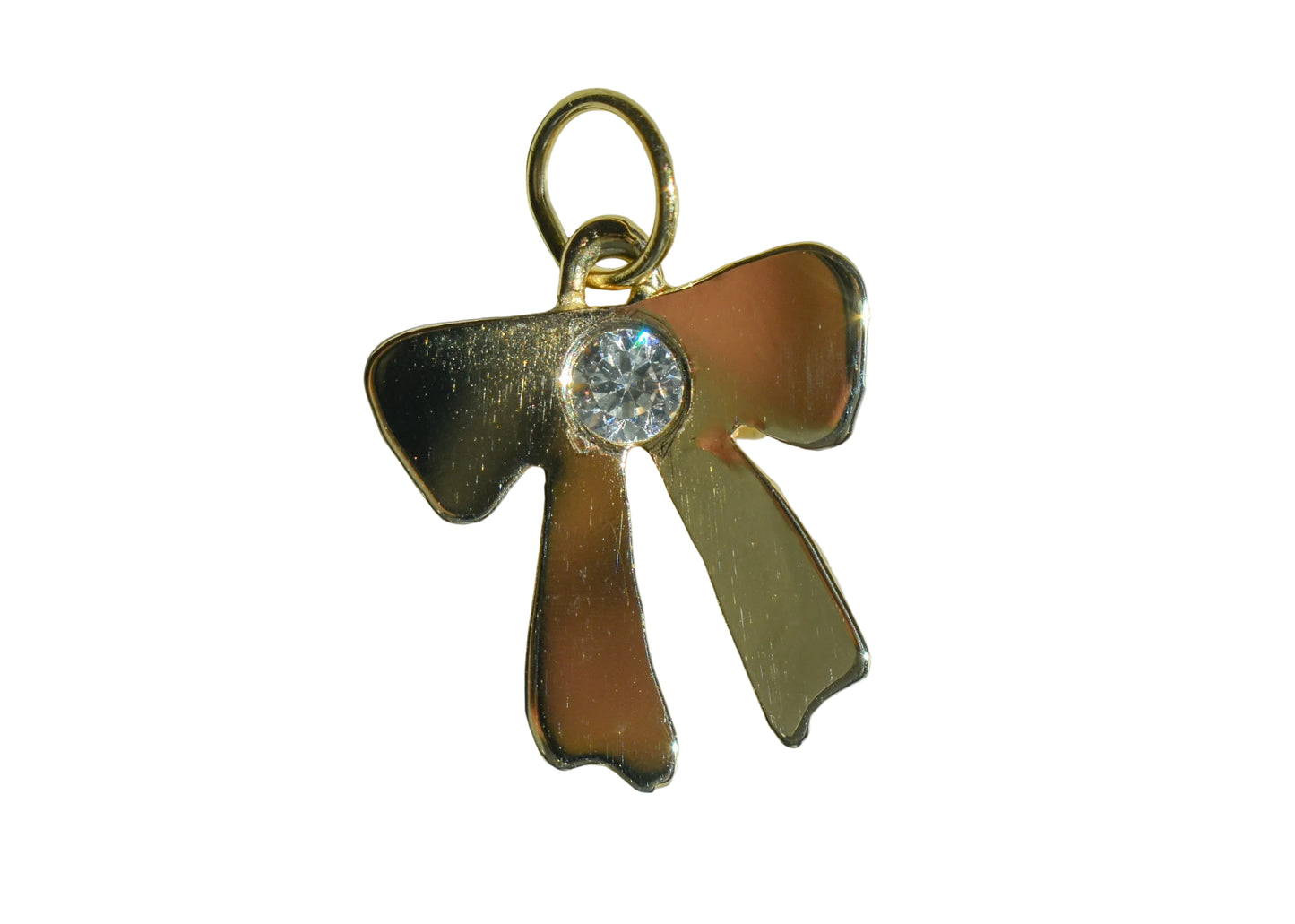 Handmade 14k Yellow Gold Bow Pendant with CZ